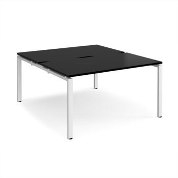 Adapt back to back desks 1400mm x 1600mm - white frame black top - E1416-WH-BK