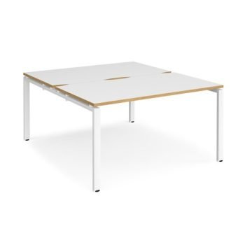 Adapt back to back desks 1400mm x 1600mm - white frame White Top with oak edging - E1416-WH-WO