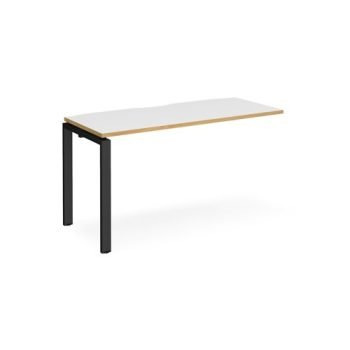 Adapt add on unit single 1400mm x 600mm - black frame White Top with oak edging - E146-AB-K-WO