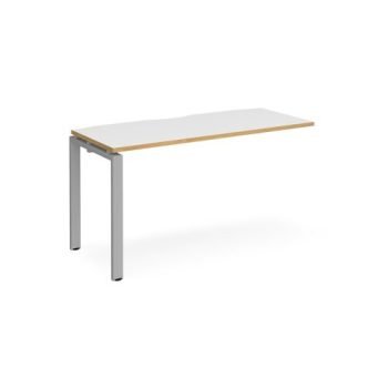 Adapt add on unit single 1400mm x 600mm - silver frame White Top with oak edging - E146-AB-S-WO