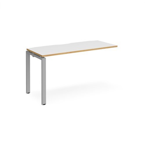 Adapt add on unit single 1400mm x 600mm - silver frame White Top with oak edging - E146-AB-S-WO