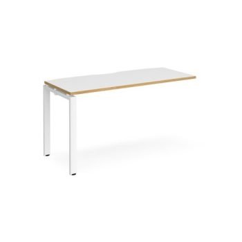 Adapt add on unit single 1400mm x 600mm - white frame White Top with oak edging - E146-AB-WH-WO