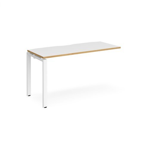 Adapt add on unit single 1400mm x 600mm - white frame White Top with oak edging - E146-AB-WH-WO