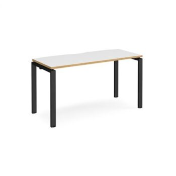 Adapt single desk 1400mm x 600mm - black frame White Top with oak edging - E146-K-WO
