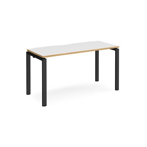 Adapt single desk 1400mm x 600mm - black frame White Top with oak edging - E146-K-WO