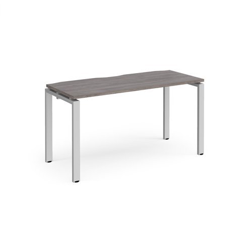 Adapt single desk 1400mm x 600mm - silver frame Grey Oak Top - E146-S-GO