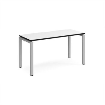 Adapt single desk 1400mm x 600mm - silver frame White Top black edge - E146-S-WK