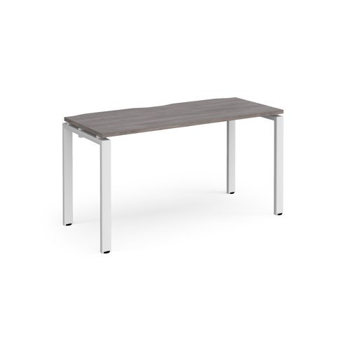 Adapt single desk 1400mm x 600mm - white frame Grey Oak Top - E146-WH-GO