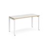 Adapt single desk 1400mm x 600mm - white frame White Top with oak edging - E146-WH-WO