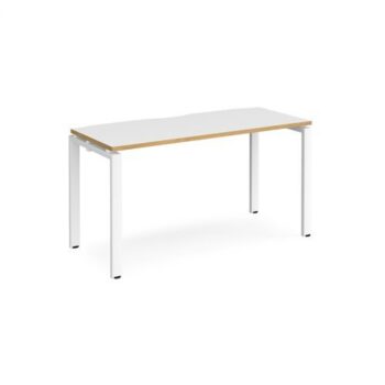 Adapt single desk 1400mm x 600mm - white frame White Top with oak edging - E146-WH-WO