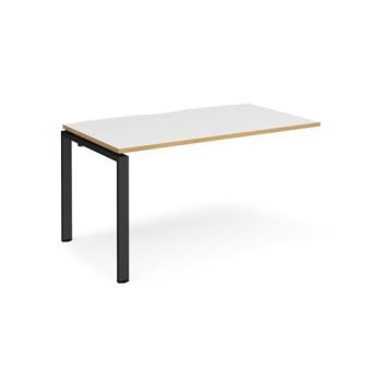 Adapt add on unit single 1400mm x 800mm - black frame White Top with oak edging - E148-AB-K-WO