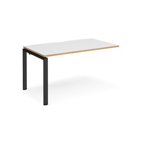 Adapt add on unit single 1400mm x 800mm - black frame White Top with oak edging - E148-AB-K-WO