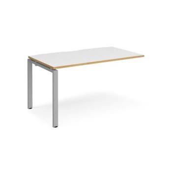 Adapt add on unit single 1400mm x 800mm - silver frame White Top with oak edging - E148-AB-S-WO