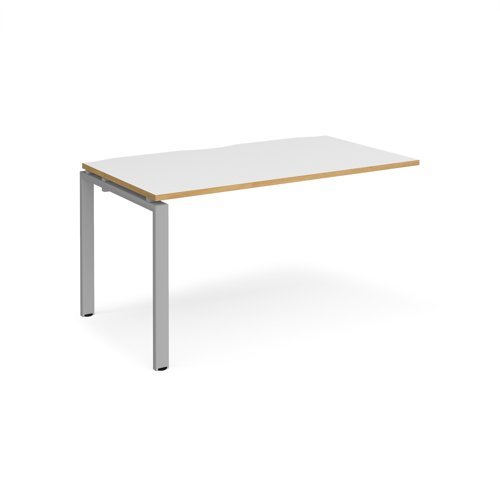 Adapt add on unit single 1400mm x 800mm - silver frame White Top with oak edging - E148-AB-S-WO
