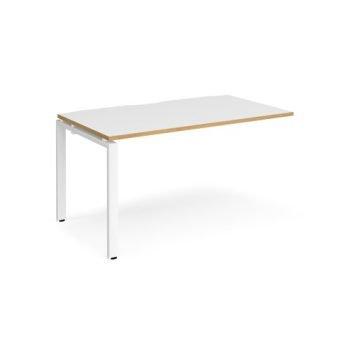 Adapt add on unit single 1400mm x 800mm - white frame White Top with oak edging - E148-AB-WH-WO