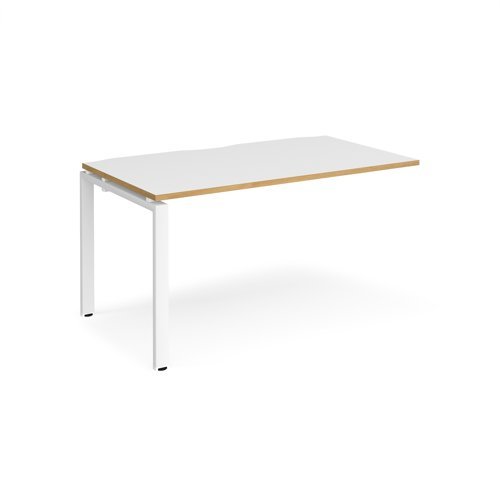 Adapt add on unit single 1400mm x 800mm - white frame White Top with oak edging - E148-AB-WH-WO