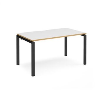 Adapt single desk 1400mm x 800mm - black frame White Top with oak edging - E148-K-WO