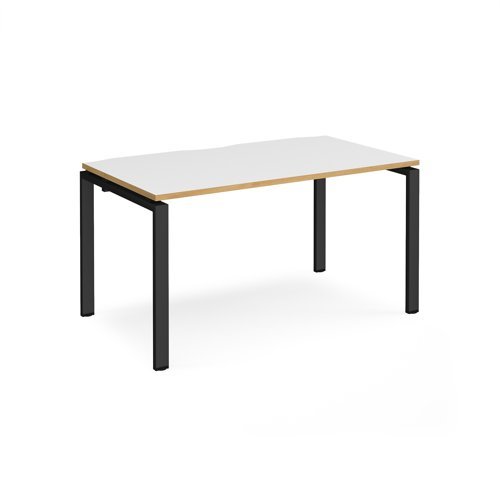 Adapt single desk 1400mm x 800mm - black frame White Top with oak edging - E148-K-WO