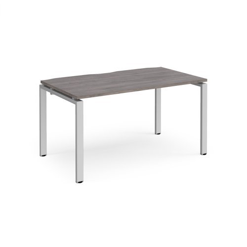 Adapt single desk 1400mm x 800mm - silver frame Grey Oak Top - E148-S-GO