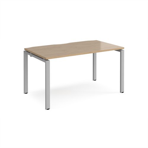 Adapt single desk 1400mm x 800mm - silver frame Kendal Oak Top - E148-S-KO