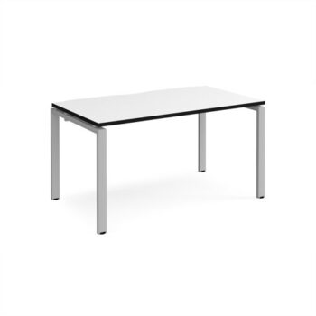 Adapt single desk 1400mm x 800mm - silver frame White Top black edge - E148-S-WK