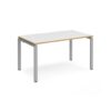 Adapt single desk 1400mm x 800mm - silver frame White Top with oak edging - E148-S-WO