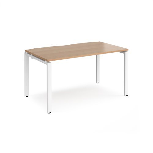 Adapt single desk 1400mm x 800mm - white frame Beech top - E148-WH-B