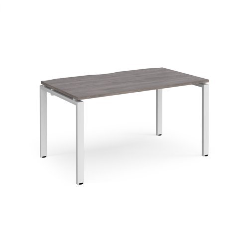 Adapt single desk 1400mm x 800mm - white frame Grey Oak Top - E148-WH-GO
