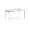 Adapt single desk 1400mm x 800mm - white frame White Top with oak edging - E148-WH-WO