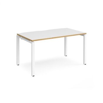Adapt single desk 1400mm x 800mm - white frame White Top with oak edging - E148-WH-WO