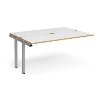 Adapt add on unit single 1600mm x 1200mm - silver frame White Top with oak edging - E1612-AB-S-WO