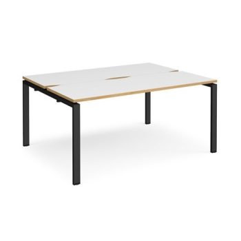 Adapt back to back desks 1600mm x 1200mm - black frame White Top with oak edging - E1612-K-WO