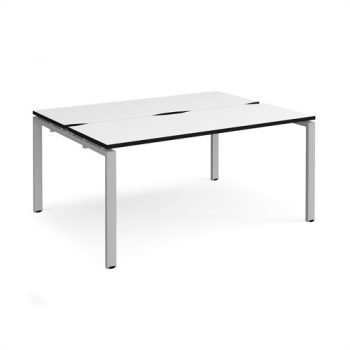 Adapt back to back desks 1600mm x 1200mm - silver frame White Top black edge - E1612-S-WK