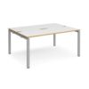 Adapt back to back desks 1600mm x 1200mm - silver frame White Top with oak edging - E1612-S-WO