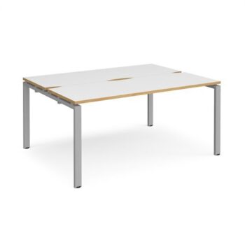 Adapt back to back desks 1600mm x 1200mm - silver frame White Top with oak edging - E1612-S-WO