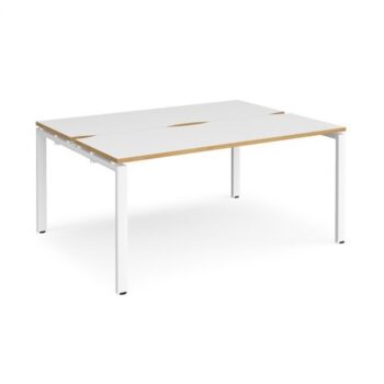 Adapt back to back desks 1600mm x 1200mm - white frame White Top with oak edging - E1612-WH-WO
