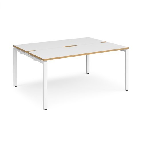 Adapt back to back desks 1600mm x 1200mm - white frame White Top with oak edging - E1612-WH-WO