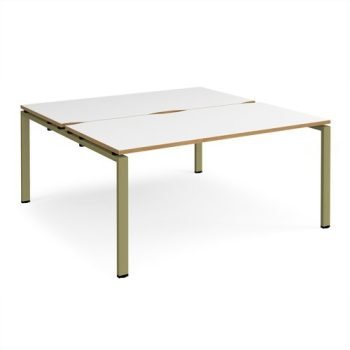 Adapt back to back desks 1600mm x 1600mm - green frame White Top oak edge - E1616-GN-WO