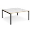 Adapt back to back desks 1600mm x 1600mm - black frame White Top with oak edging - E1616-K-WO
