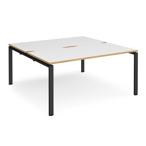 Adapt back to back desks 1600mm x 1600mm - black frame White Top with oak edging - E1616-K-WO