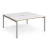 Adapt back to back desks 1600mm x 1600mm - silver frame White Top with oak edging - E1616-S-WO