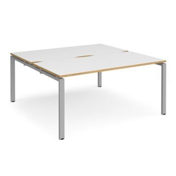 Adapt back to back desks 1600mm x 1600mm - silver frame White Top with oak edging - E1616-S-WO