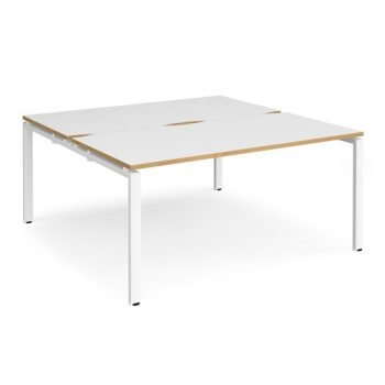 Adapt back to back desks 1600mm x 1600mm - white frame White Top with oak edging - E1616-WH-WO