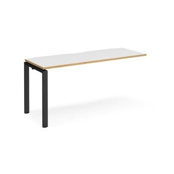 Adapt add on unit single 1600mm x 600mm - black frame White Top with oak edging - E166-AB-K-WO