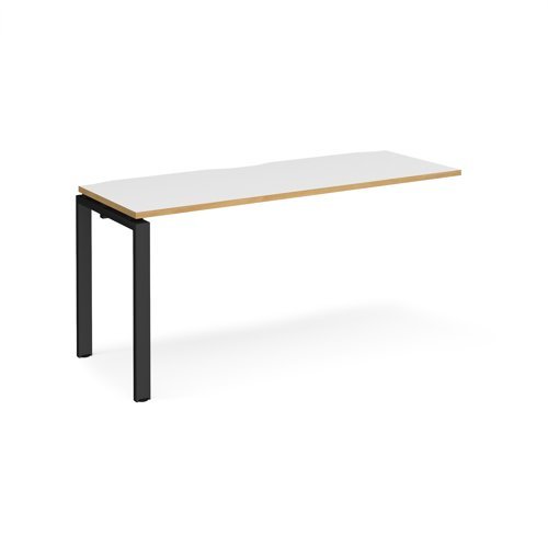 Adapt add on unit single 1600mm x 600mm - black frame White Top with oak edging - E166-AB-K-WO