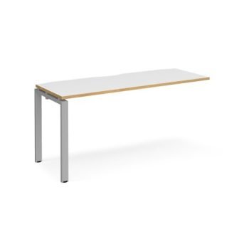 Adapt add on unit single 1600mm x 600mm - silver frame White Top with oak edging - E166-AB-S-WO