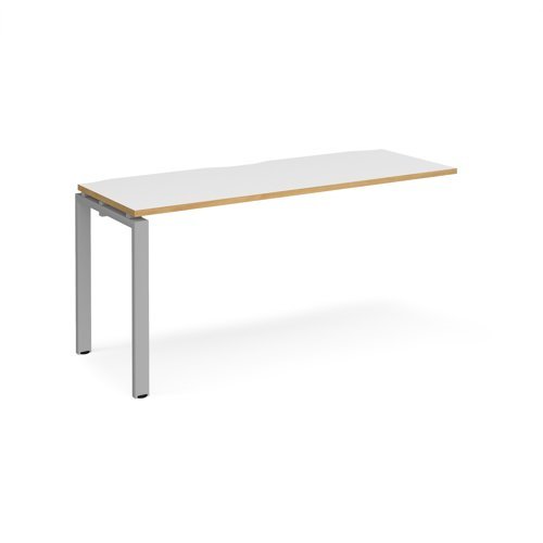 Adapt add on unit single 1600mm x 600mm - silver frame White Top with oak edging - E166-AB-S-WO