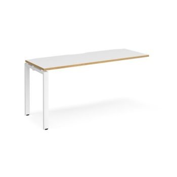 Adapt add on unit single 1600mm x 600mm - white frame White Top with oak edging - E166-AB-WH-WO