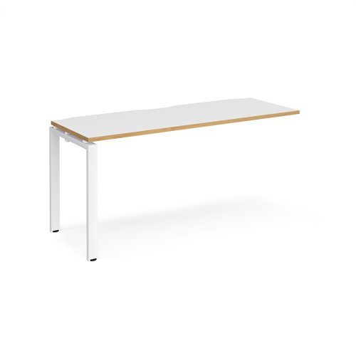 Adapt add on unit single 1600mm x 600mm - white frame White Top with oak edging - E166-AB-WH-WO