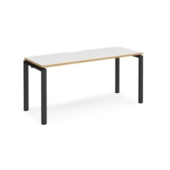 Adapt single desk 1600mm x 600mm - black frame White Top with oak edging - E166-K-WO